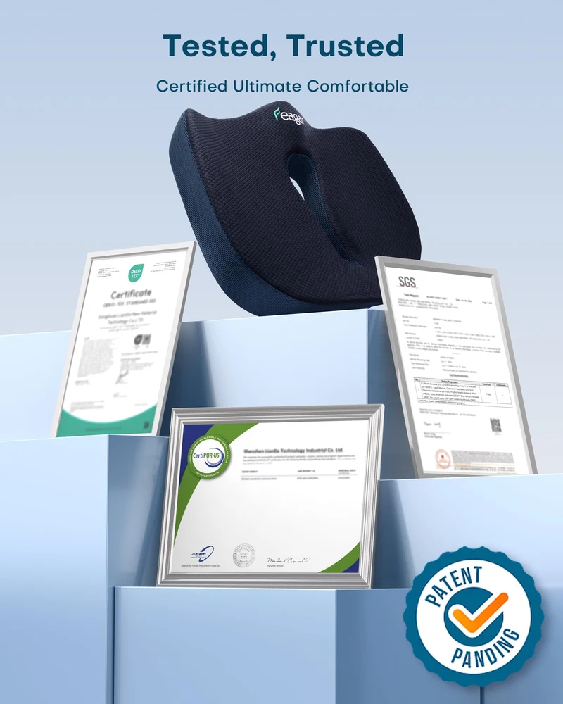 Sitzkissen, Orthopädisches Sitzkissen aus Memory Foam, Ergonomisches Sitzkissen für Bürostuhl /Autositz / Steissbeinkissen Stuhlkissen Sitzkissen Outdoor Zuhause, Schwarz