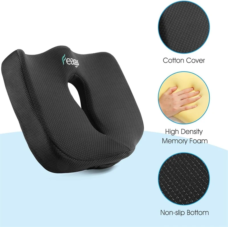 Sitzkissen, Orthopädisches Sitzkissen aus Memory Foam, Ergonomisches Sitzkissen für Bürostuhl /Autositz / Steissbeinkissen Stuhlkissen Sitzkissen Outdoor Zuhause, Schwarz
