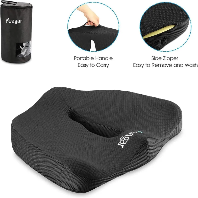 Sitzkissen, Orthopädisches Sitzkissen aus Memory Foam, Ergonomisches Sitzkissen für Bürostuhl /Autositz / Steissbeinkissen Stuhlkissen Sitzkissen Outdoor Zuhause, Schwarz