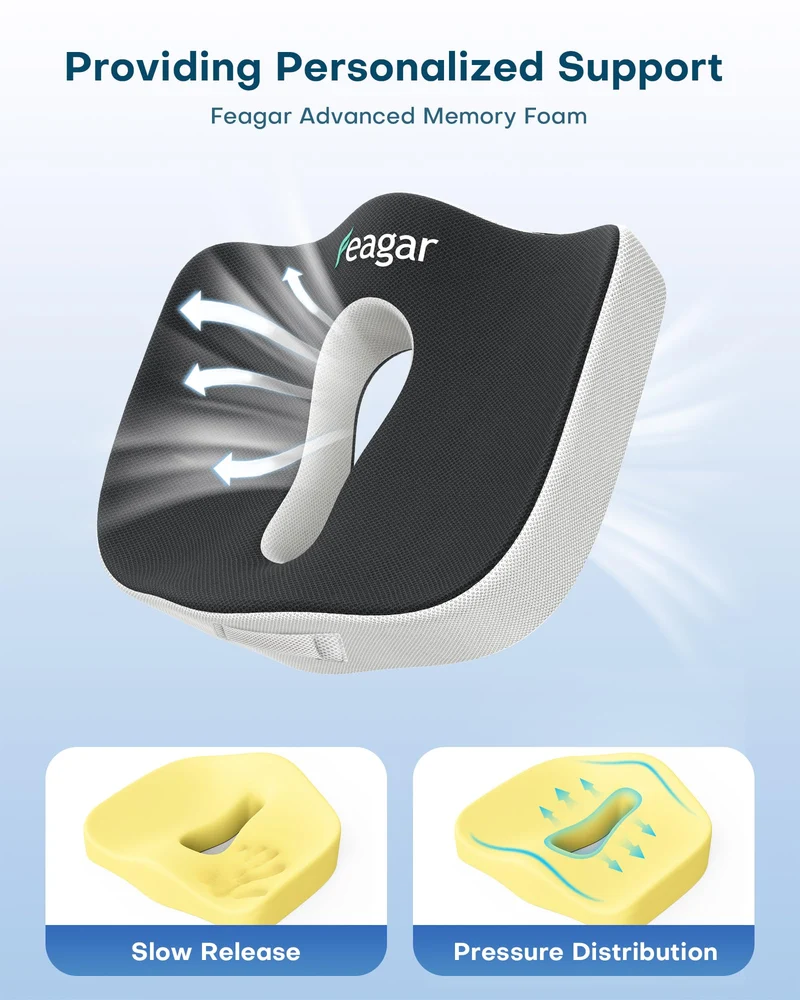 Sitzkissen, Orthopädisches Sitzkissen aus Memory Foam, Ergonomisches Sitzkissen für Bürostuhl /Autositz / Steissbeinkissen Stuhlkissen Sitzkissen Outdoor Zuhause, Schwarz