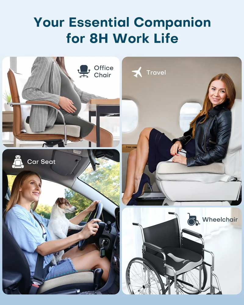 Sitzkissen, Orthopädisches Sitzkissen aus Memory Foam, Ergonomisches Sitzkissen für Bürostuhl /Autositz / Steissbeinkissen Stuhlkissen Sitzkissen Outdoor Zuhause, Schwarz
