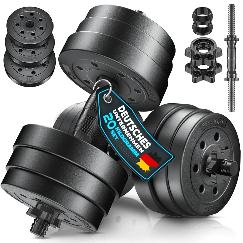 2er Hanteln Set verstellbar 20 kg | Hantelset mit 2 Kurzhanteln | Hantel mit Gewichten & 4 Sternverschlüsse | Fitness Kurzhantel für Muskelaufbau, Workout & Zuhause