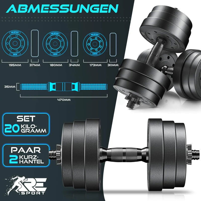 2er Hanteln Set verstellbar 20 kg | Hantelset mit 2 Kurzhanteln | Hantel mit Gewichten & 4 Sternverschlüsse | Fitness Kurzhantel für Muskelaufbau, Workout & Zuhause