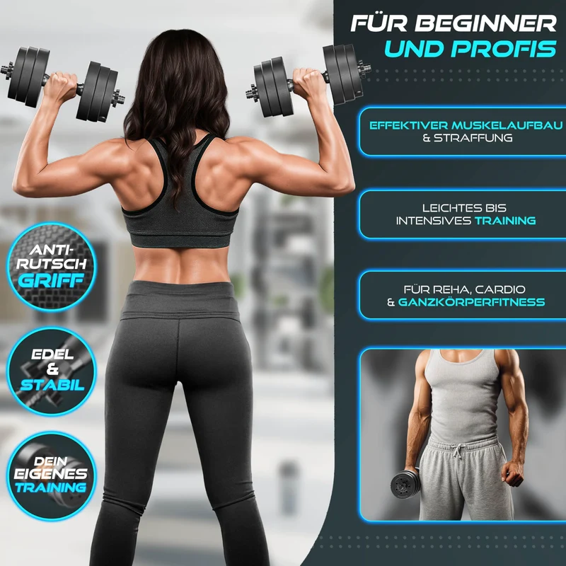 2er Hanteln Set verstellbar 20 kg | Hantelset mit 2 Kurzhanteln | Hantel mit Gewichten & 4 Sternverschlüsse | Fitness Kurzhantel für Muskelaufbau, Workout & Zuhause