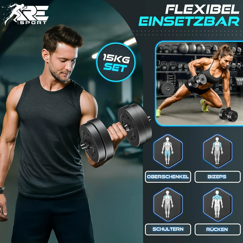 2er Hanteln Set verstellbar 20 kg | Hantelset mit 2 Kurzhanteln | Hantel mit Gewichten & 4 Sternverschlüsse | Fitness Kurzhantel für Muskelaufbau, Workout & Zuhause