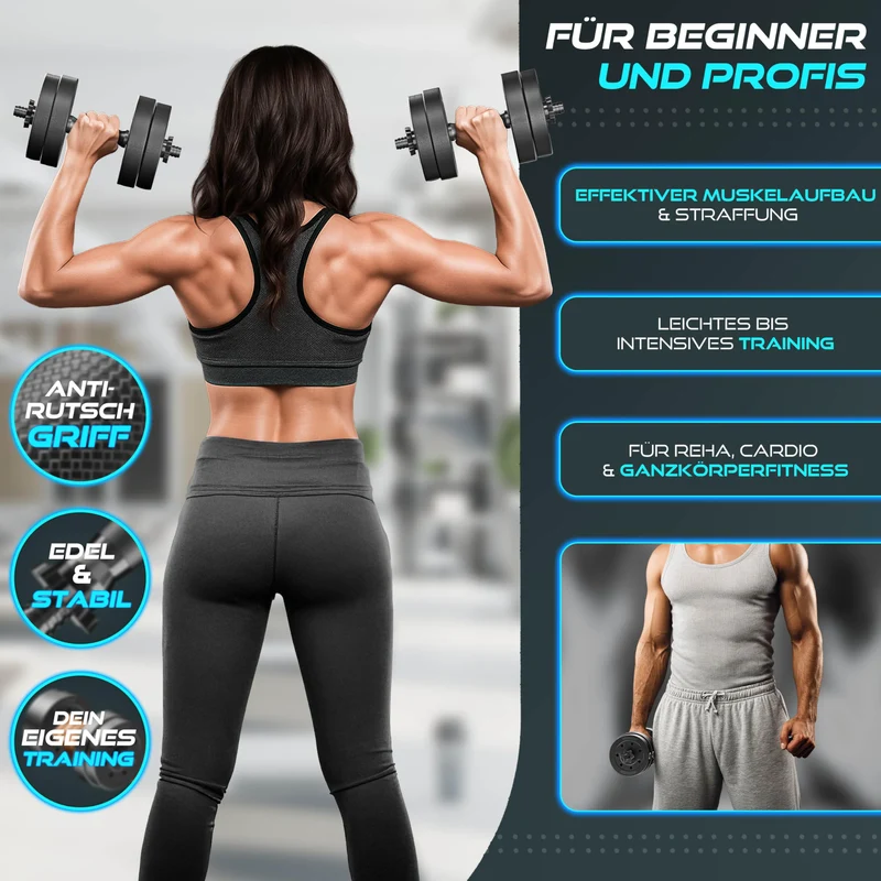 2er Hanteln Set verstellbar 20 kg | Hantelset mit 2 Kurzhanteln | Hantel mit Gewichten & 4 Sternverschlüsse | Fitness Kurzhantel für Muskelaufbau, Workout & Zuhause