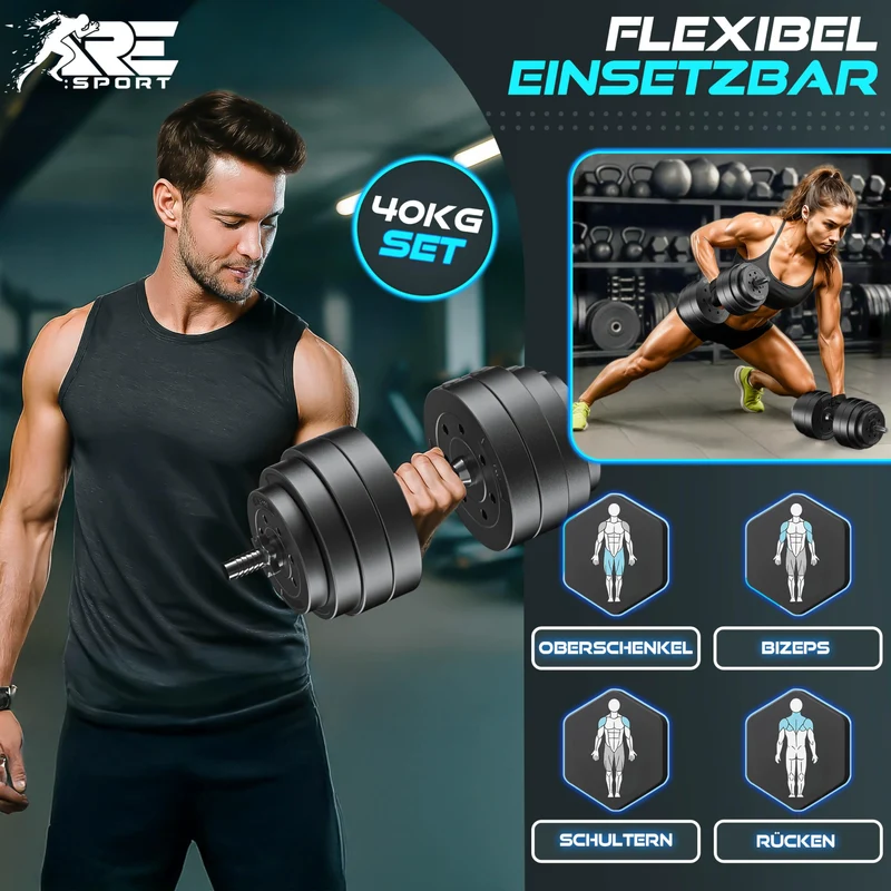 2er Hanteln Set verstellbar 20 kg | Hantelset mit 2 Kurzhanteln | Hantel mit Gewichten & 4 Sternverschlüsse | Fitness Kurzhantel für Muskelaufbau, Workout & Zuhause
