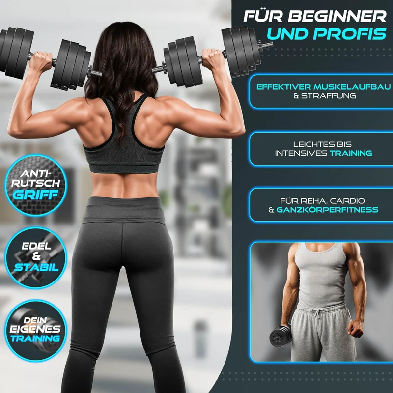 2er Hanteln Set verstellbar 20 kg | Hantelset mit 2 Kurzhanteln | Hantel mit Gewichten & 4 Sternverschlüsse | Fitness Kurzhantel für Muskelaufbau, Workout & Zuhause