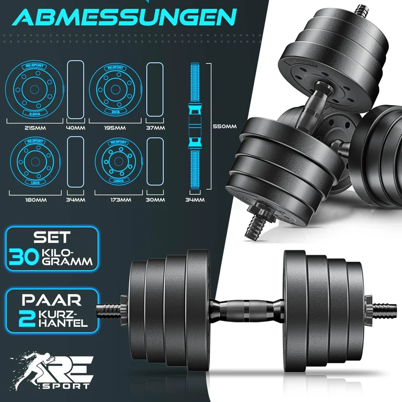 2er Hanteln Set verstellbar 20 kg | Hantelset mit 2 Kurzhanteln | Hantel mit Gewichten & 4 Sternverschlüsse | Fitness Kurzhantel für Muskelaufbau, Workout & Zuhause