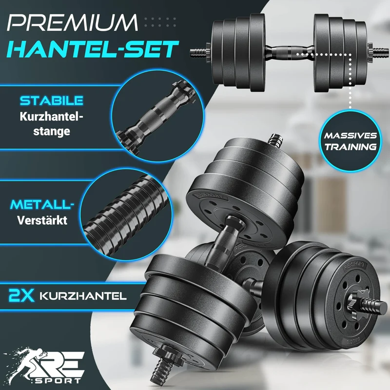 2er Hanteln Set verstellbar 20 kg | Hantelset mit 2 Kurzhanteln | Hantel mit Gewichten & 4 Sternverschlüsse | Fitness Kurzhantel für Muskelaufbau, Workout & Zuhause