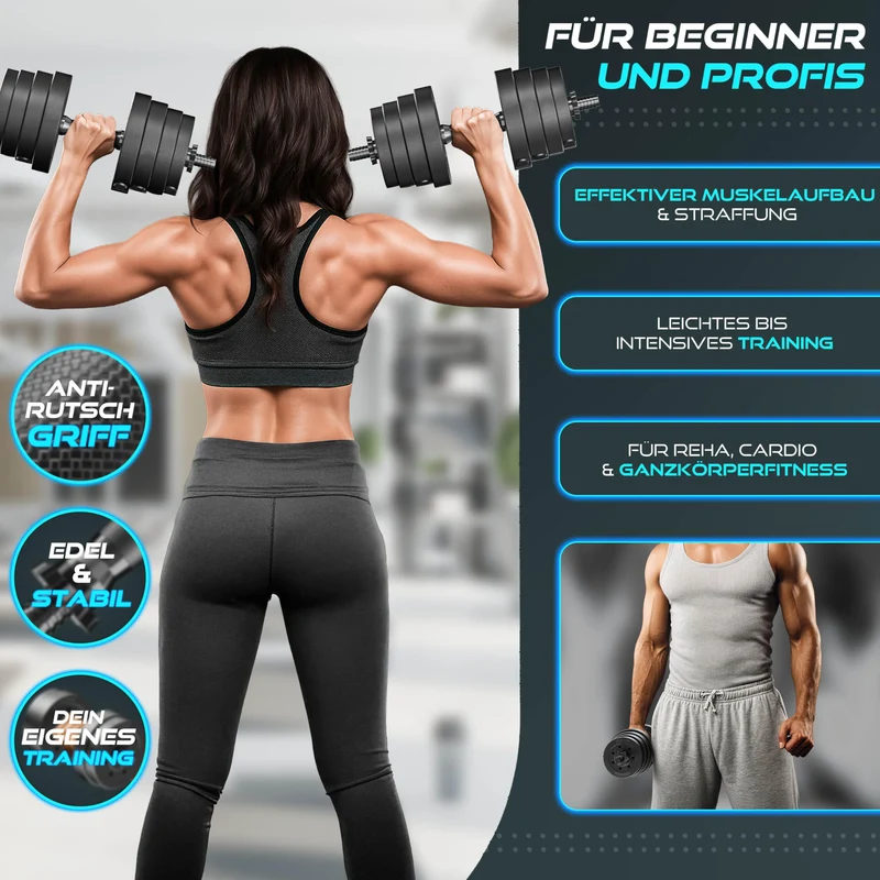 2er Hanteln Set verstellbar 20 kg | Hantelset mit 2 Kurzhanteln | Hantel mit Gewichten & 4 Sternverschlüsse | Fitness Kurzhantel für Muskelaufbau, Workout & Zuhause