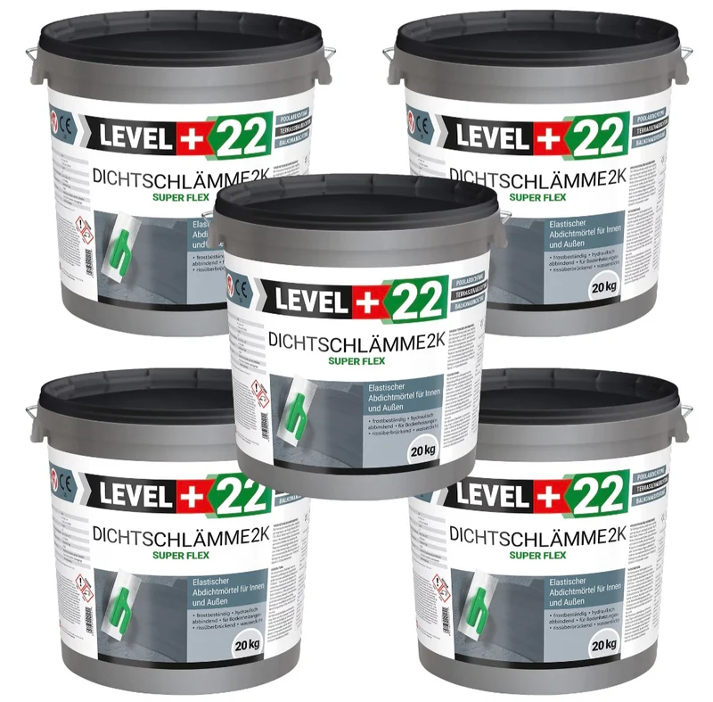 5 x Dichtschlämme 2K Super Flex 10kg, Hochelastische Abdichtung für Innen und Aussen L+22, Schwimmbad, Terrasse, Balkone, Pool, Dusche