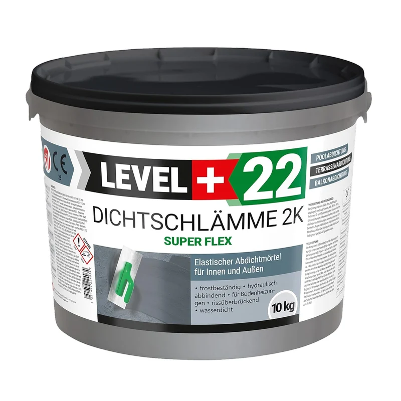 5 x Dichtschlämme 2K Super Flex 10kg, Hochelastische Abdichtung für Innen und Aussen L+22, Schwimmbad, Terrasse, Balkone, Pool, Dusche