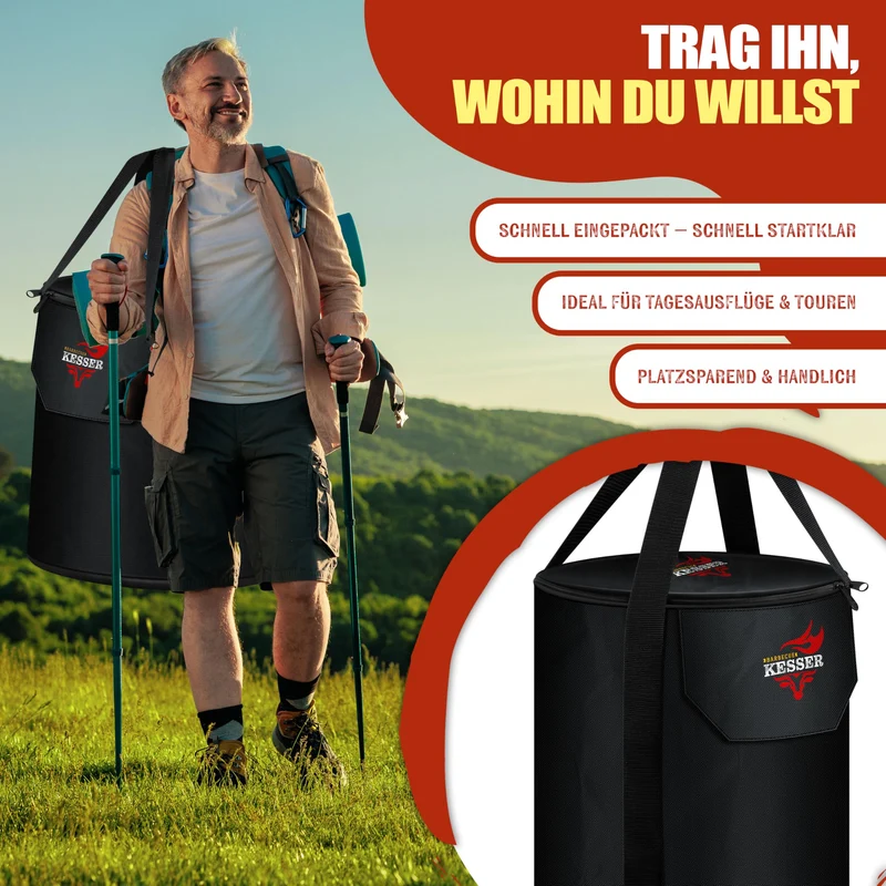 Raketenherd mit Gusseisen-Grillpfanne / Enthält Grillzange & Tragetasche /Camping Grill Edelstahl