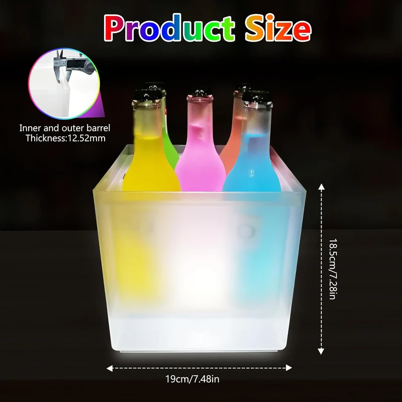 3,5 L LED Eiskübel, RGB Farbwechsel Champagnerkühler, Getränkekühler zum Kühlen von Champagner, Wein, Getränke, Bier, Eiskübel für Restaurant, Pub, Party, Bar - 1 Stück