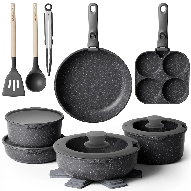 20er Set Kochtopf mit Anti-Haft-Beschichtung, abnehmbare Griffe, geeignet für Induktionskocher, Ofen bis 230 °C, Geschirrspüler sicher / NEU & OVP!