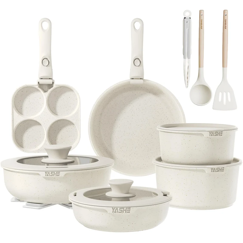 20er Set Kochtopf mit Anti-Haft-Beschichtung, abnehmbare Griffe, geeignet für Induktionskocher, Ofen bis 230 °C, Geschirrspüler sicher / NEU & OVP!