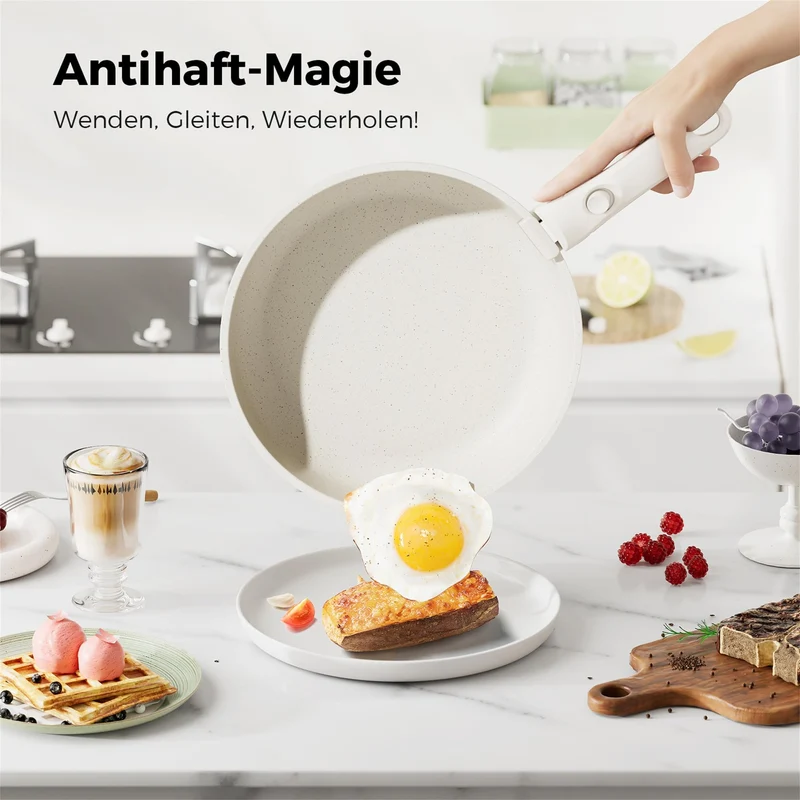 20er Set Kochtopf mit Anti-Haft-Beschichtung, abnehmbare Griffe, geeignet für Induktionskocher, Ofen bis 230 °C, Geschirrspüler sicher / NEU & OVP!