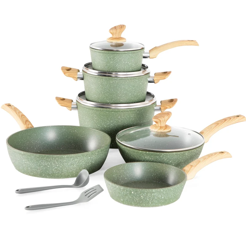 12-teiliges graues Granit-Kochtopfset, Non-Stick Pot Set und Pfannenset / NEU & OVP!