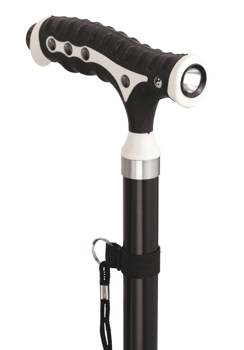 Aluminium T-Gehstock verstellbar mit LED & Standfuß