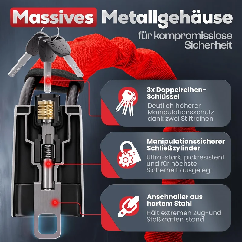Lenkradkralle für Auto & Wohnmobil aus Metall - Universelle Passform - Lenkradschloss mit dickem Stahlseil - Wegfahrsperre Diebstahlsicherung mit 3 Sicherheitsschlüsseln