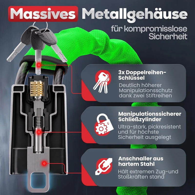 Lenkradkralle für Auto & Wohnmobil aus Metall - Universelle Passform - Lenkradschloss mit dickem Stahlseil - Wegfahrsperre Diebstahlsicherung mit 3 Sicherheitsschlüsseln