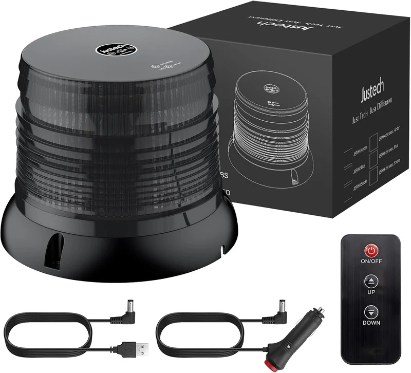 Warnleuchte Rundumleuchte 360° Gelb Blitzleuchte 7 modus mit 5m Netzkabel Doppelter Schraube 12V / 24V Warnlicht mit Magnetfuß Notfallblinklampe Magnet Transparent für Auto LKW usw