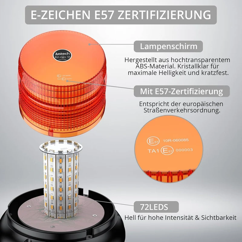 Warnleuchte Rundumleuchte 360° Gelb Blitzleuchte 7 modus mit 5m Netzkabel Doppelter Schraube 12V / 24V Warnlicht mit Magnetfuß Notfallblinklampe Magnet Transparent für Auto LKW usw