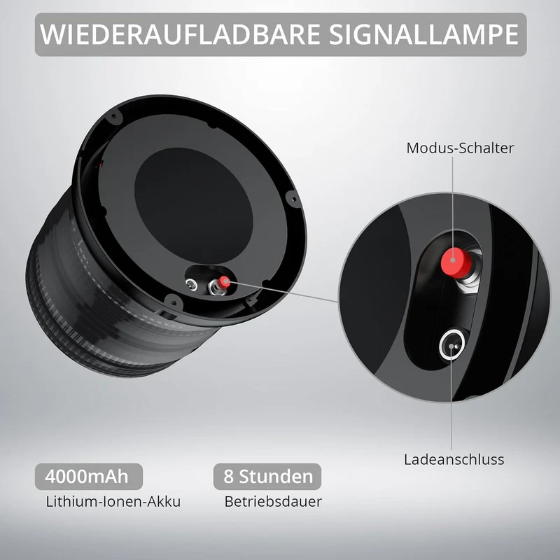 Warnleuchte Rundumleuchte 360° Gelb Blitzleuchte 7 modus mit 5m Netzkabel Doppelter Schraube 12V / 24V Warnlicht mit Magnetfuß Notfallblinklampe Magnet Transparent für Auto LKW usw