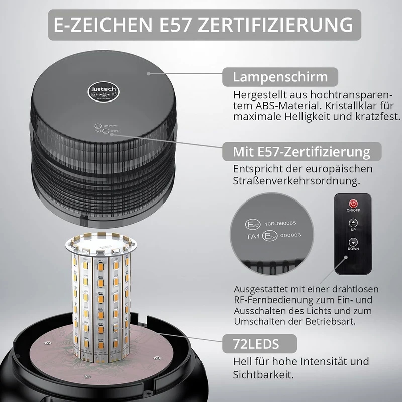 Warnleuchte Rundumleuchte 360° Gelb Blitzleuchte 7 modus mit 5m Netzkabel Doppelter Schraube 12V / 24V Warnlicht mit Magnetfuß Notfallblinklampe Magnet Transparent für Auto LKW usw