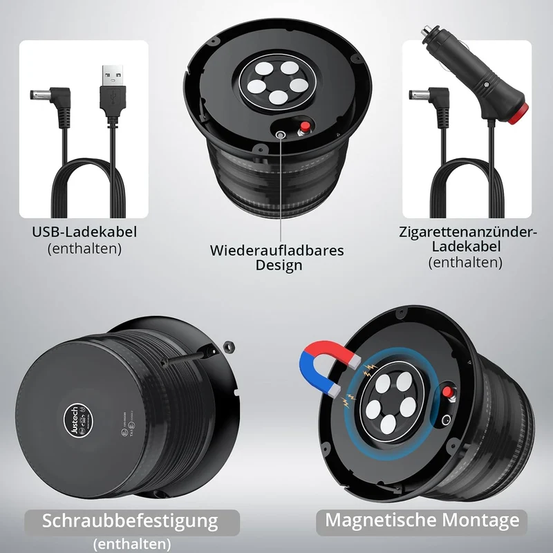 Warnleuchte Rundumleuchte 360° Gelb Blitzleuchte 7 modus mit 5m Netzkabel Doppelter Schraube 12V / 24V Warnlicht mit Magnetfuß Notfallblinklampe Magnet Transparent für Auto LKW usw