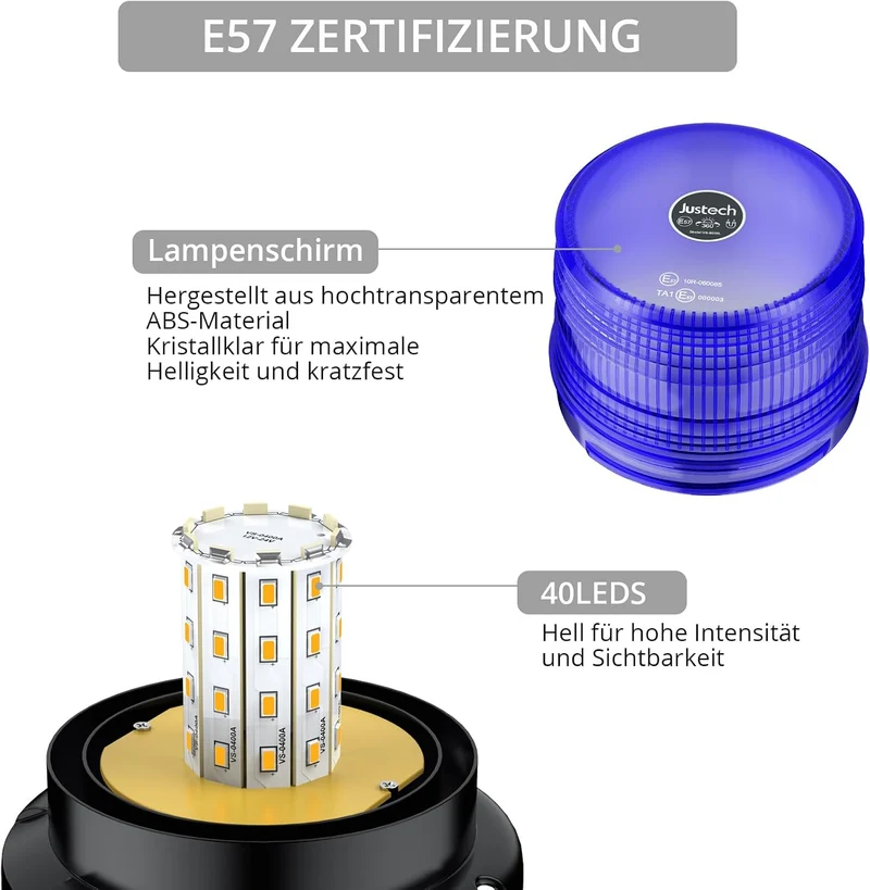 Warnleuchte Rundumleuchte 360° Gelb Blitzleuchte 7 modus mit 5m Netzkabel Doppelter Schraube 12V / 24V Warnlicht mit Magnetfuß Notfallblinklampe Magnet Transparent für Auto LKW usw