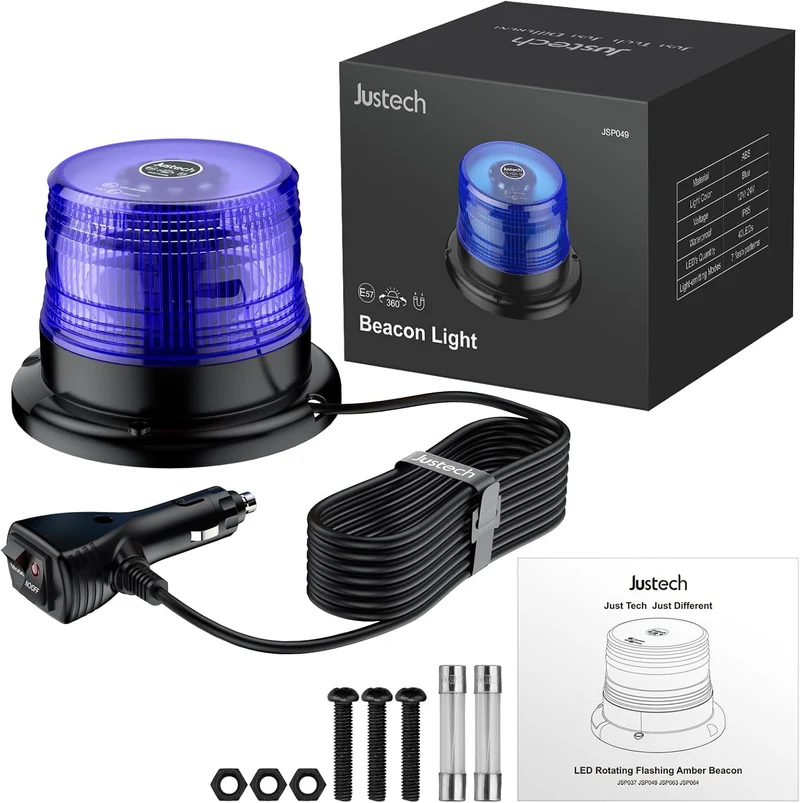 Warnleuchte Rundumleuchte 360° Gelb Blitzleuchte 7 modus mit 5m Netzkabel Doppelter Schraube 12V / 24V Warnlicht mit Magnetfuß Notfallblinklampe Magnet Transparent für Auto LKW usw