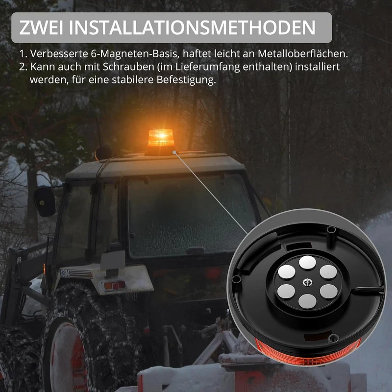 Warnleuchte Rundumleuchte 360° Gelb Blitzleuchte 7 modus mit 5m Netzkabel Doppelter Schraube 12V / 24V Warnlicht mit Magnetfuß Notfallblinklampe Magnet Transparent für Auto LKW usw