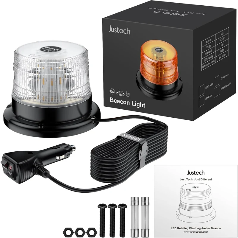 Warnleuchte Rundumleuchte 360° Gelb Blitzleuchte 7 modus mit 5m Netzkabel Doppelter Schraube 12V / 24V Warnlicht mit Magnetfuß Notfallblinklampe Magnet Transparent für Auto LKW usw