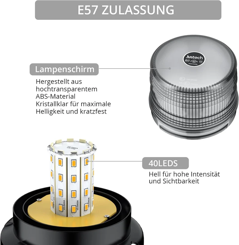 Warnleuchte Rundumleuchte 360° Gelb Blitzleuchte 7 modus mit 5m Netzkabel Doppelter Schraube 12V / 24V Warnlicht mit Magnetfuß Notfallblinklampe Magnet Transparent für Auto LKW usw