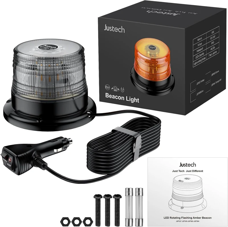 Warnleuchte Rundumleuchte 360° Gelb Blitzleuchte 7 modus mit 5m Netzkabel Doppelter Schraube 12V / 24V Warnlicht mit Magnetfuß Notfallblinklampe Magnet Transparent für Auto LKW usw