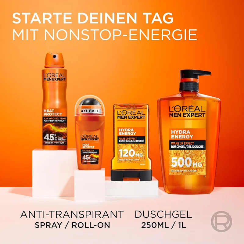 L'Oréal Men Expert 1L Duschgel und Shampoo für Männer, 3-in-1 Duschbad zur Reinigung von Körper, Haar und Gesicht, Herren Körperpflege für langanhaltende Frische mit Taurin, Hydra Energy, 1x1000 ml