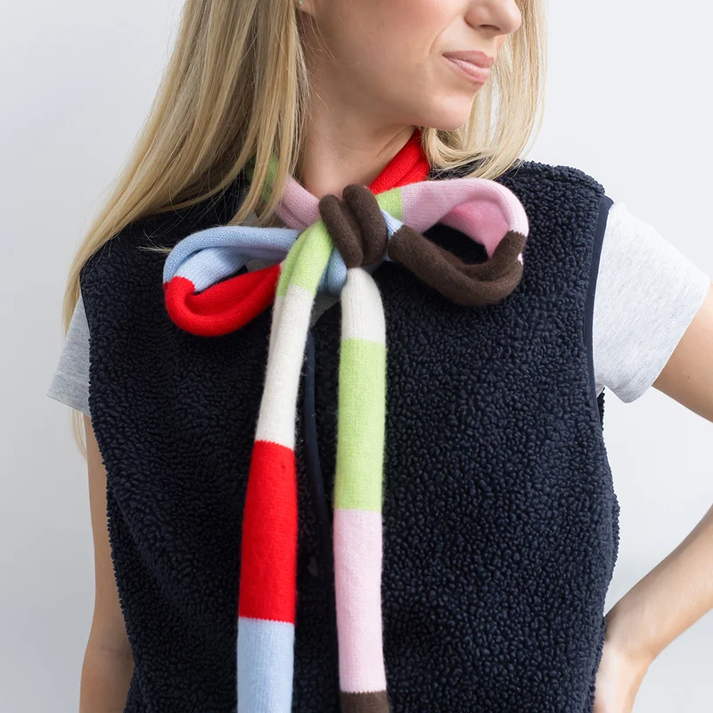 Multi-Stripe Organic Cashmere Skinny Scarf