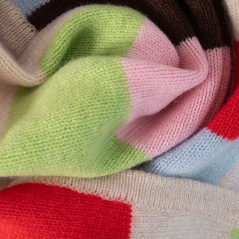 Multi Stripe Organic Cashmere Neck Scarf