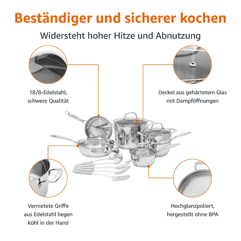 Edelstahl Pfannenset - Topfset Induktionskochgeschirr mit Deckel / Restposten - Abverkauf