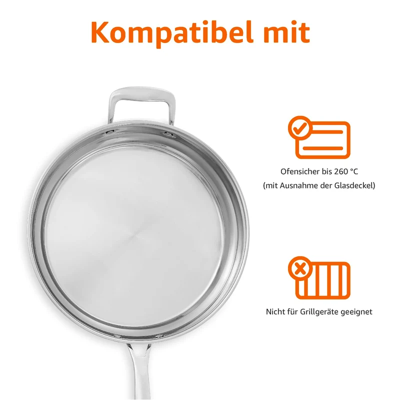 Edelstahl Pfannenset - Topfset Induktionskochgeschirr mit Deckel / Restposten - Abverkauf