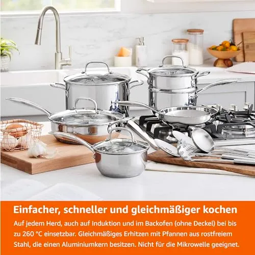 Edelstahl Pfannenset - Topfset Induktionskochgeschirr mit Deckel / Restposten - Abverkauf