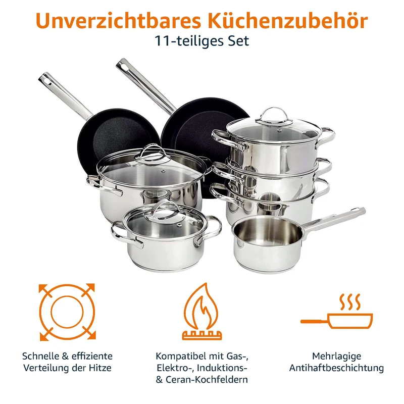 Edelstahl Pfannenset - Topfset Induktionskochgeschirr mit Deckel / Restposten - Abverkauf