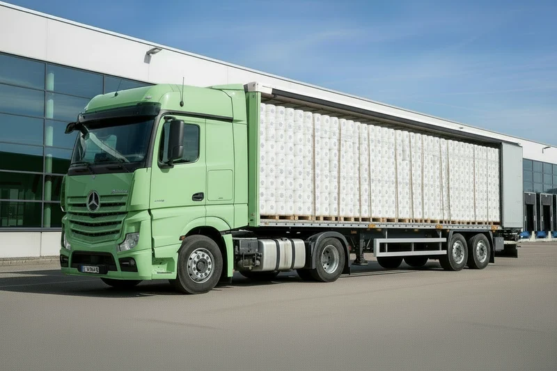 LKW mit 33 Paletten WC Papier / "Roosa" Farbe weiss WC Papier / 8568 Packungen à 8 Rollen / 68544 Rollen! / Gratis Lieferung! - Stiftung Kinderschutz