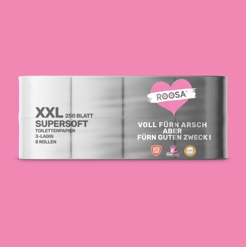 LKW mit 33 Paletten WC Papier / "Roosa" Farbe weiss WC Papier / 8568 Packungen à 8 Rollen / 68544 Rollen! / Gratis Lieferung! - Stiftung Kinderschutz
