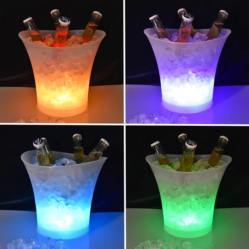 LED Eiskübel 5L, Multicolor LED Sektkübel, Großraumbehälter für Flaschenwein und Flaschengetränke, Eiskübel mit mehreren Farbverlauf, Farbe einstellbar, geeignet für Festival/Party/Zuhause/Bar