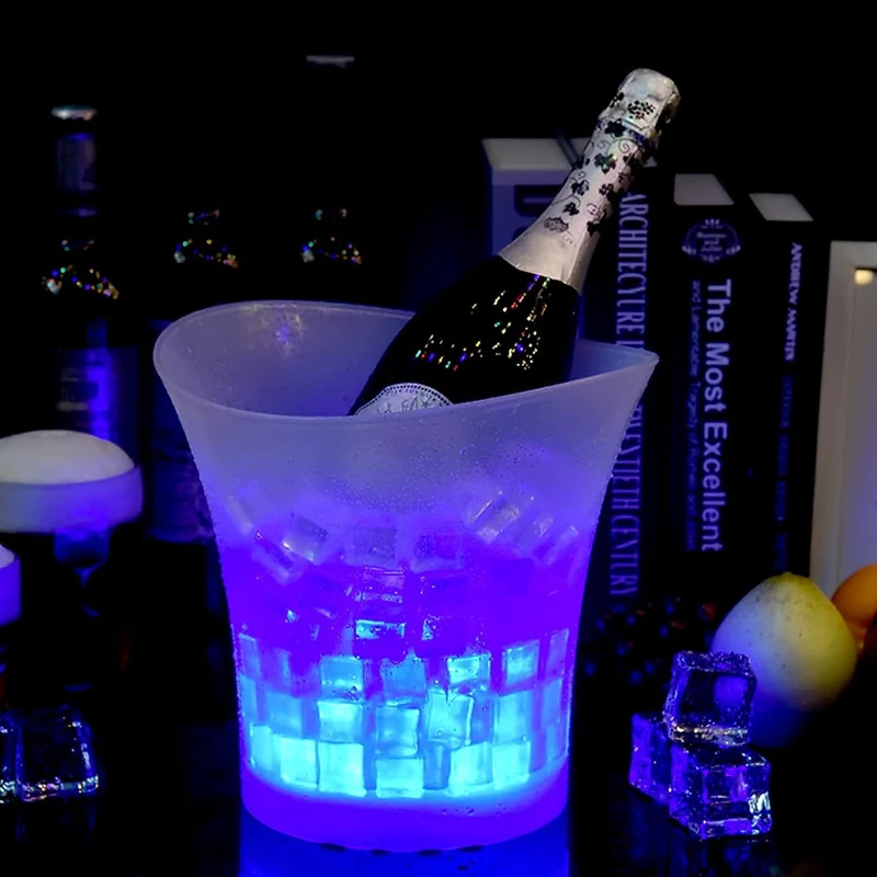 LED Eiskübel 5L, Multicolor LED Sektkübel, Großraumbehälter für Flaschenwein und Flaschengetränke, Eiskübel mit mehreren Farbverlauf, Farbe einstellbar, geeignet für Festival/Party/Zuhause/Bar