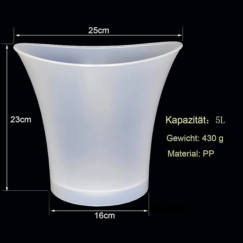 LED Eiskübel 5L, Multicolor LED Sektkübel, Großraumbehälter für Flaschenwein und Flaschengetränke, Eiskübel mit mehreren Farbverlauf, Farbe einstellbar, geeignet für Festival/Party/Zuhause/Bar