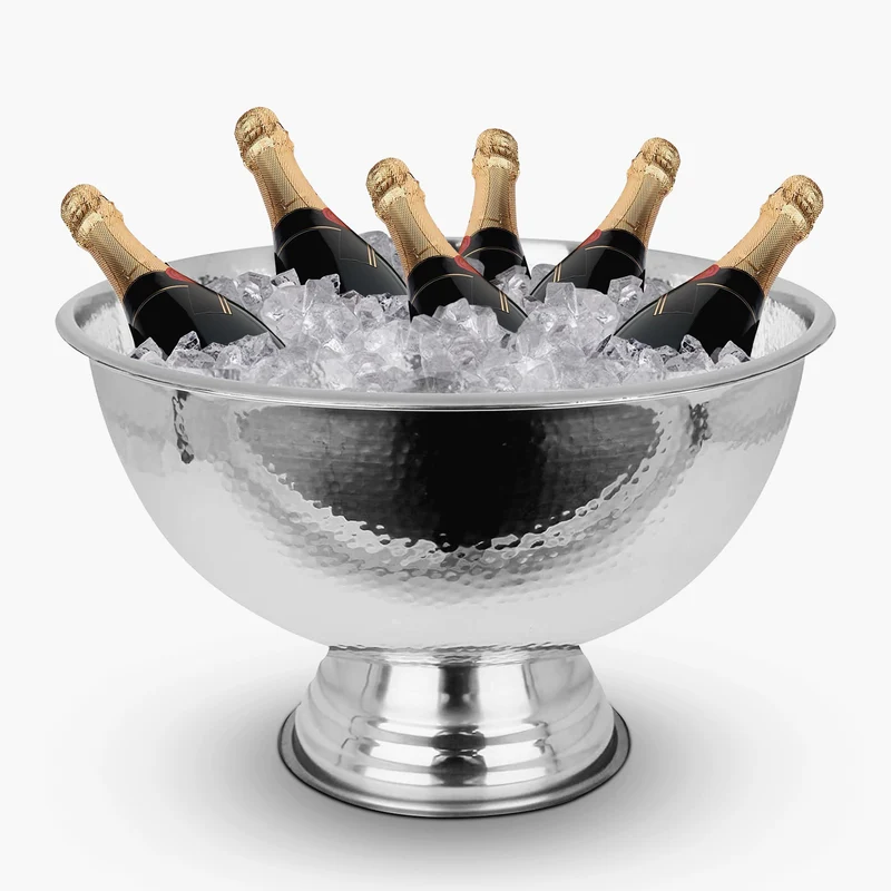 Design Sektkühler aus Edelstahl Ø40 cm Champagnerschale für bis zu 6 Flaschen – Flaschenkühler für den edlen Genuss von Champagner, Sekt, Wein, Spirituosen, Bier (40, Silber poliert)